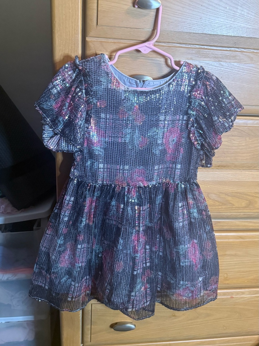 Pippa & Julie Sequin Floral Party Dress - Black, Pink, Teal